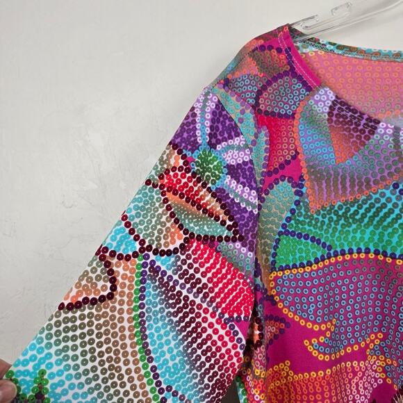 Clara Sun Woo Mosaic Petal Coral Multicolor High Low Tunic Ruffle Tie Sleeves 1X - Picture 11 of 13